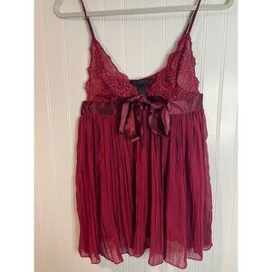 Victorias Secret Red Lace & Satin Babydoll Chemise With Adjustable Straps Size M